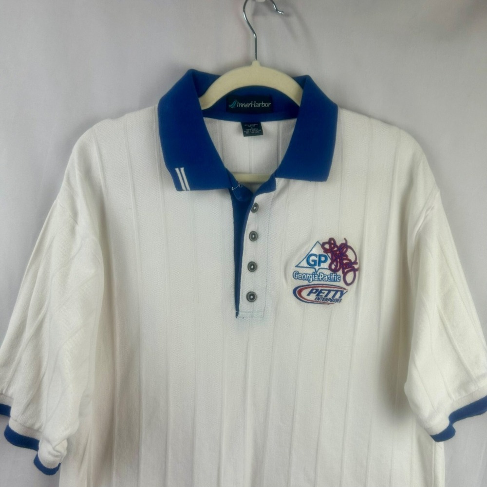 Vintage‎ 90s Richard Petty Nascar Georgia Pacific Polo Shirt Men Large White - Picture 3 of 7